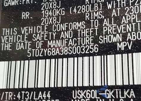 2008 Toyota Sequoia Limited 5.7L V8 z USA, uszkodzony, nr VIN 5TDZY68A38S003256